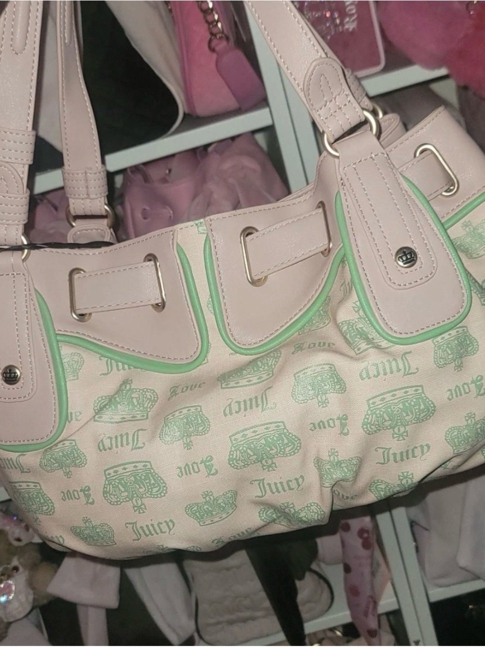 Juicy Couture Pink and Mint Logo Shoulder Bag